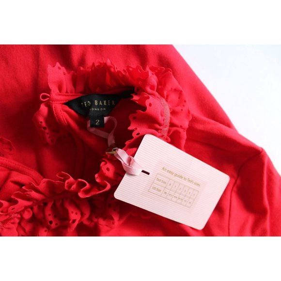 Ted Baker Orwla Ruffle Neck Top Red Size TED 2/ US 6 - Picture 5 of 5